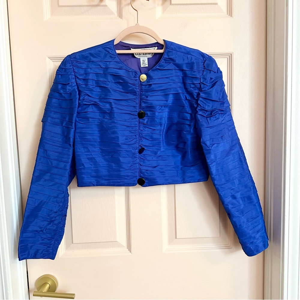 AJ Bari blue silk crop jacket